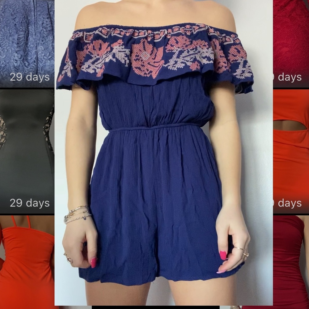 Macy’s blue off the shoulder romper